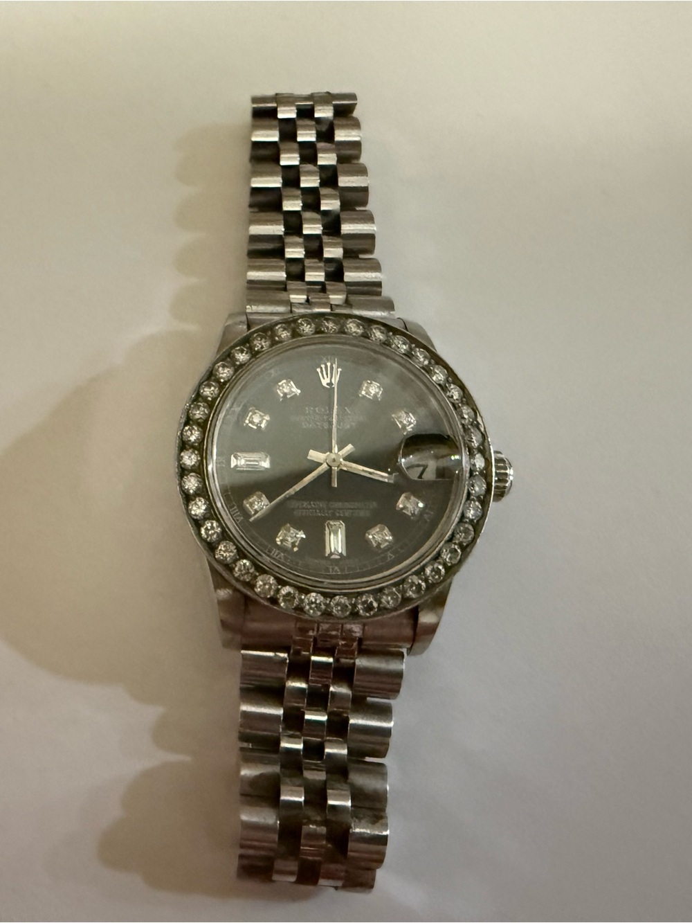 Rolex Silver-tone Diamond Bezel Watch with Gray Dial